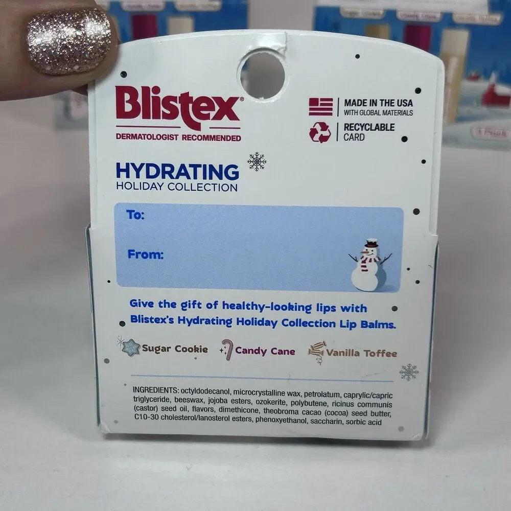 Blistex Holiday Lip Balm Sugar Cookie+Candy Cane+Vanilla Toffee 3 Packs Of 3